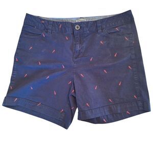 G. H. Bass & Co. Shorts Chino Red Hot Chili Pepper Print Sz 10 Navy Blue Cotton